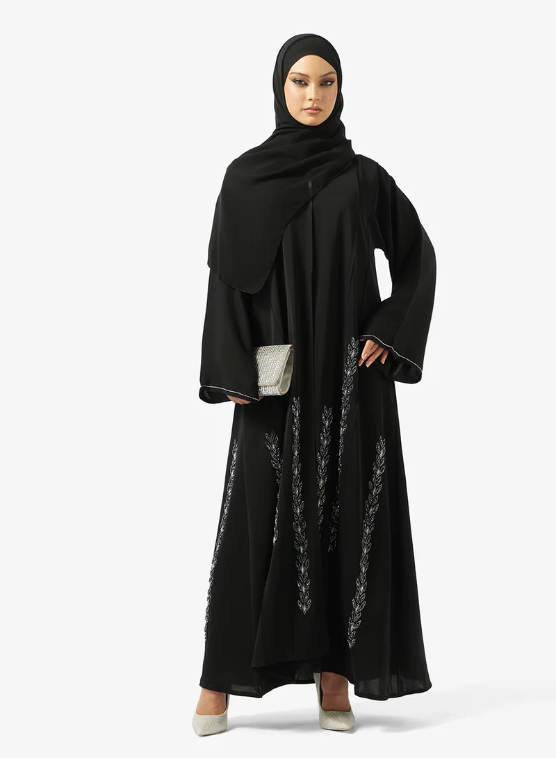 hayas closet  Black Embellished Abaya With Sheila for Women | Best Price UAE